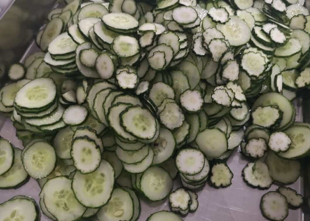 熟肉切片机一次切黄瓜片效果
